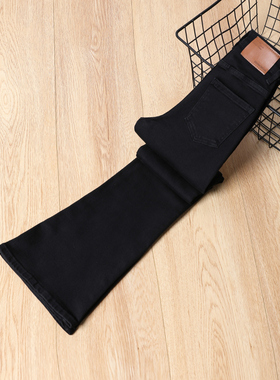 黑色修身加绒微喇牛仔裤女2025秋冬新款高腰弹力显瘦辣妹喇叭裤子