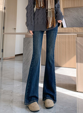 蓝色高腰显瘦弹力微喇牛仔裤女2026年春秋新款修身小个子喇叭裤子