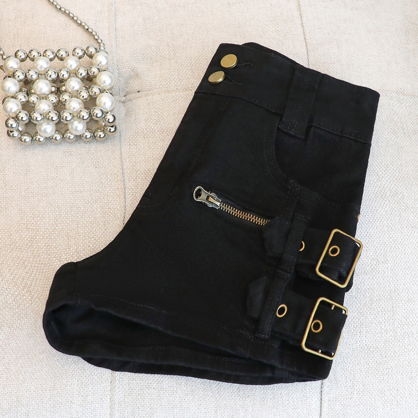 黑色高腰直筒牛仔裤女2026夏季新款微弹拉链休闲个性洋气显瘦短裤