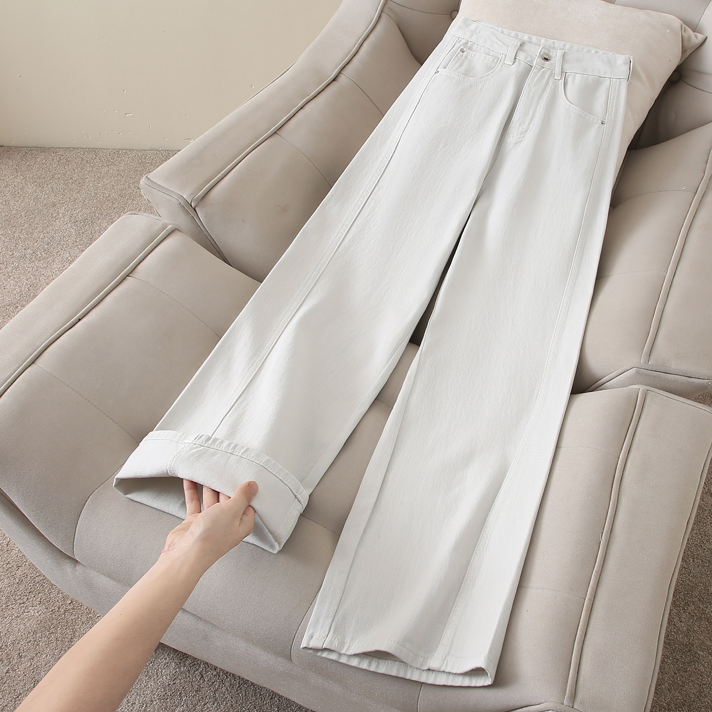 浅色窄版阔腿牛仔裤女2026春秋新款高腰宽松显瘦垂感拖地直筒裤子,女装/女士精品,牛仔裤,淘宝优惠券,粉丝福利购,淘宝优惠卷