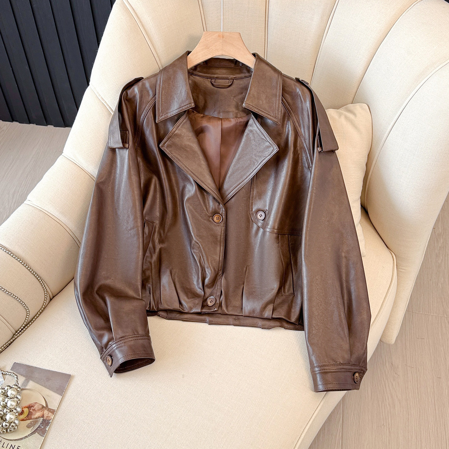 咖色酷飒拽姐皮衣外套女秋2025新款韩版设计感小个子PU皮机车夹克,女装/女士精品,皮衣,淘宝优惠券,粉丝福利购,淘宝优惠卷