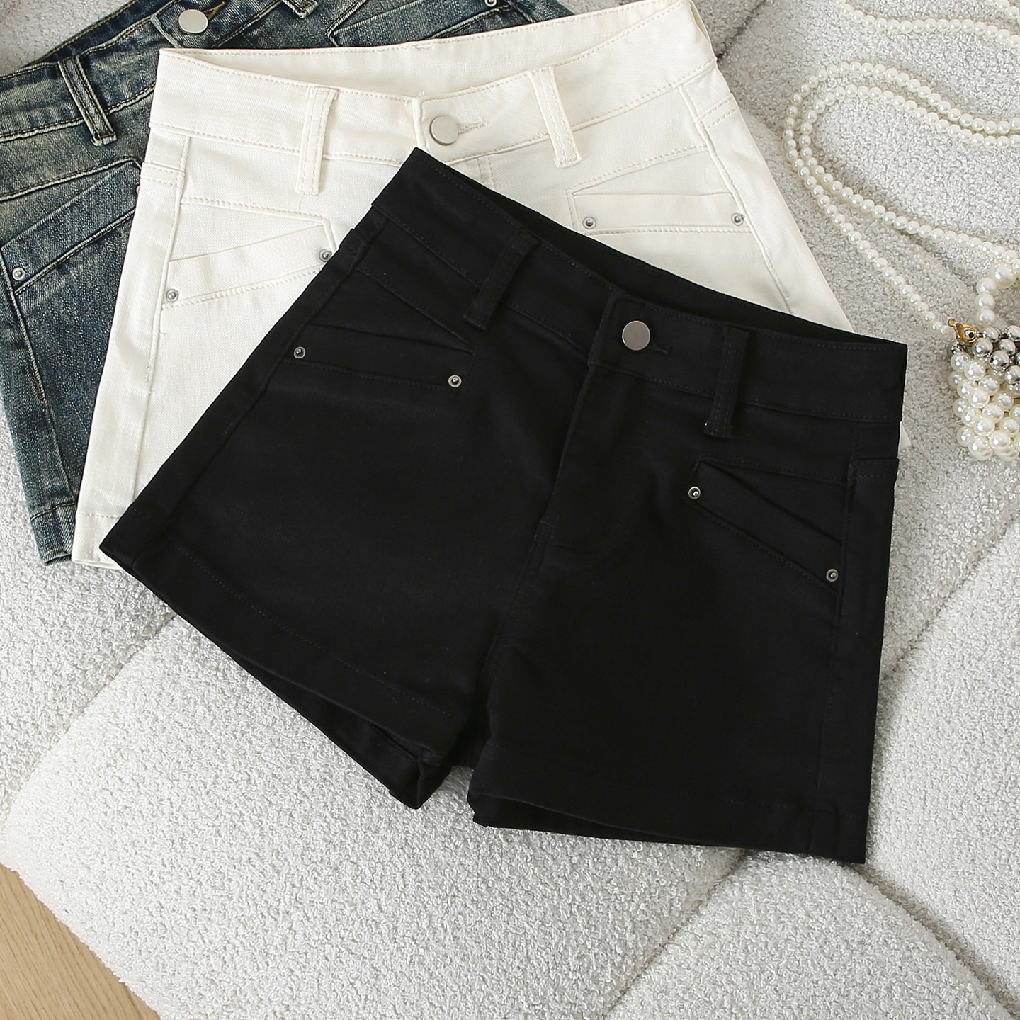 黑色高腰直筒牛仔裤女2026夏季新款微弹拉链耐磨休闲修身显瘦短裤