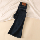 显瘦弹力紧身加绒喇叭裤 高腰修身 女2025秋冬新款 深蓝色微喇牛仔裤