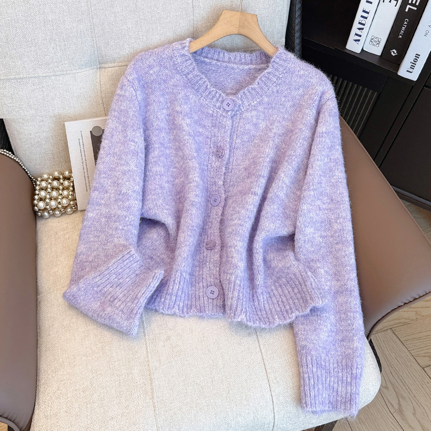 紫色软糯毛衣针织开衫女2025新款