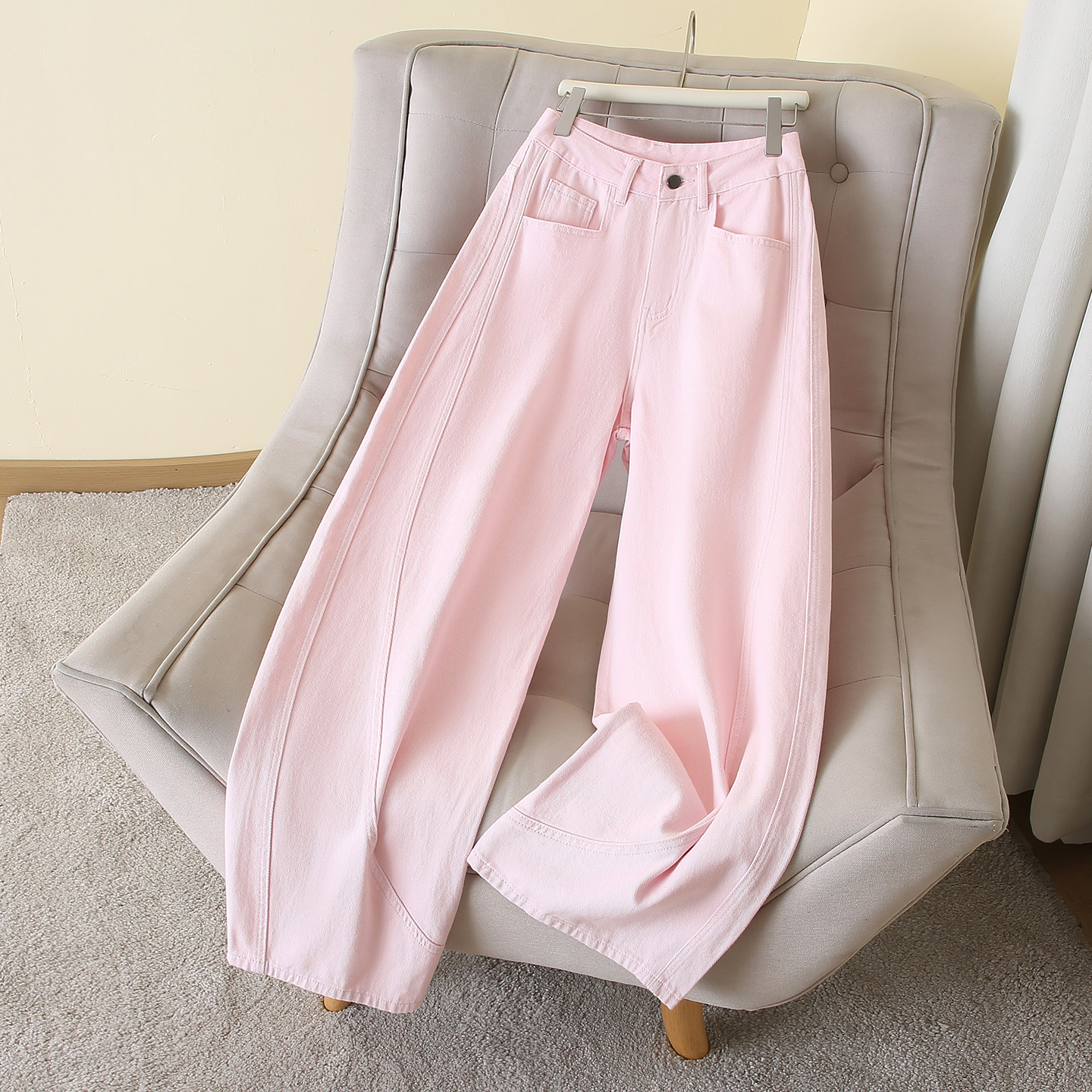 小个子粉色设计感阔腿牛仔裤女2026春秋新款高腰显瘦垂感直筒裤子,女装/女士精品,牛仔裤,淘宝优惠券,粉丝福利购,淘宝优惠卷