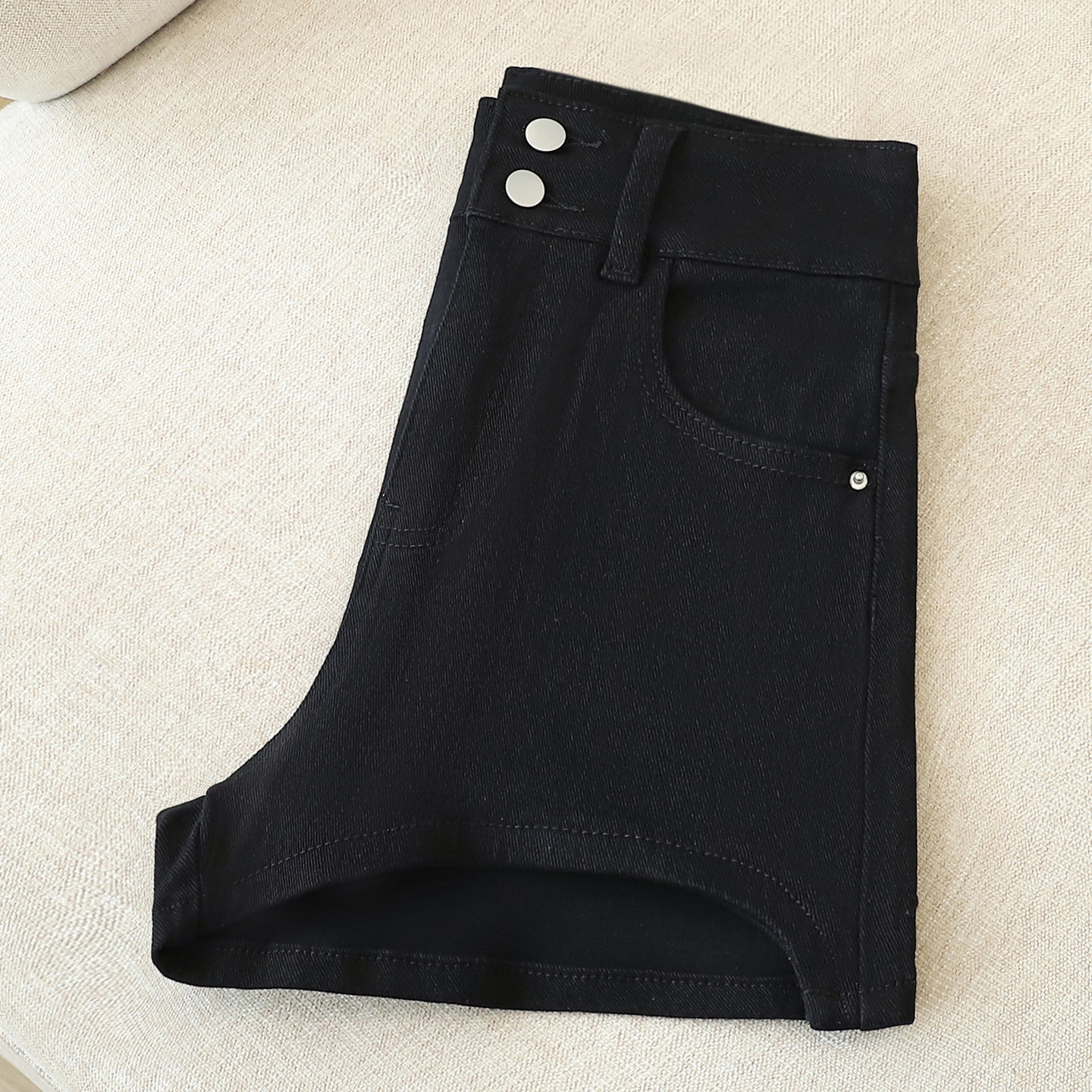 黑色高腰直筒牛仔裤女2026夏季新款微弹修身拉链耐磨休闲复古短裤