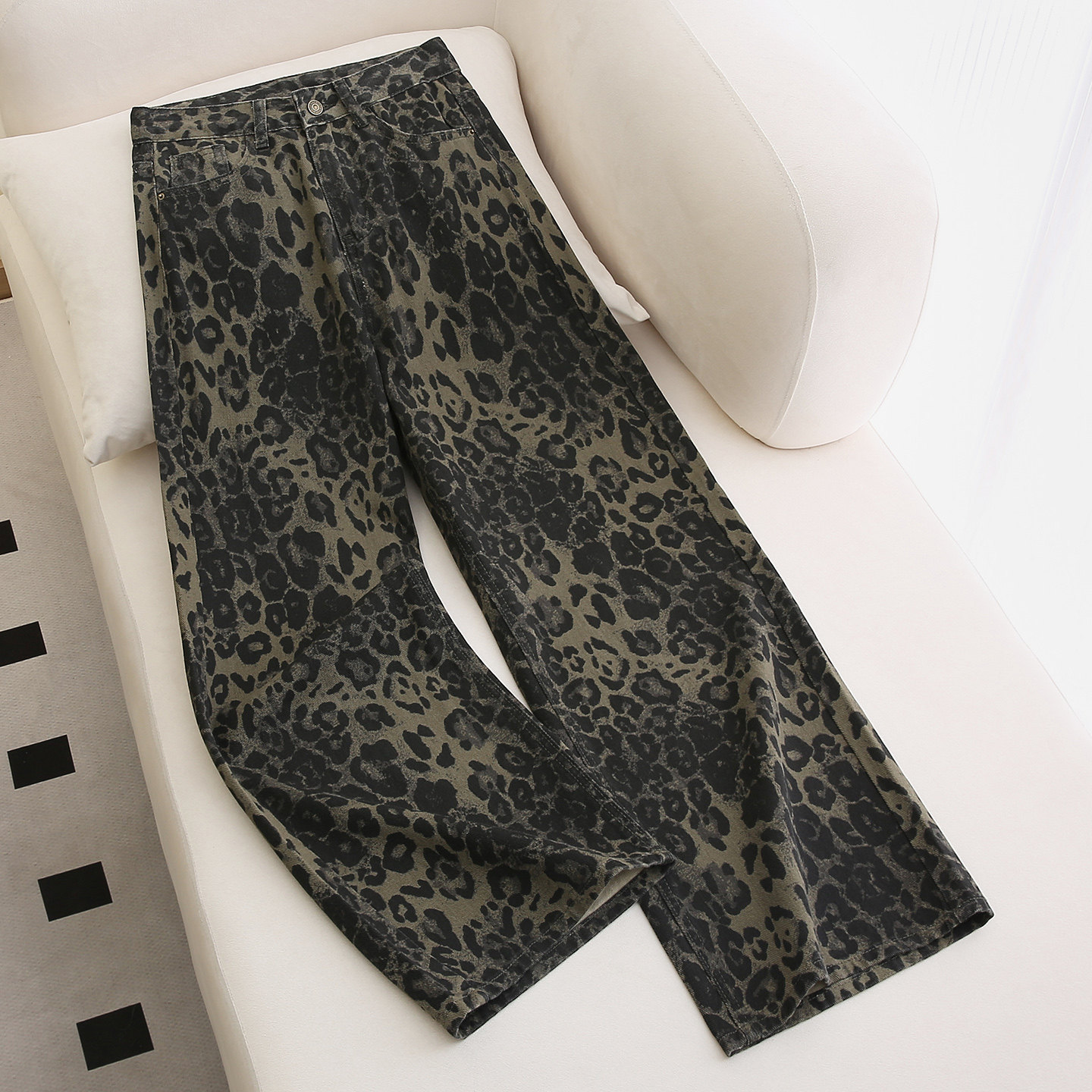 美式豹纹阔腿牛仔裤女2025秋季新款高腰显瘦宽松垂感拖地直筒裤子,女装/女士精品,牛仔裤,淘宝优惠券,粉丝福利购,淘宝优惠卷