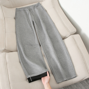 灰色阔腿裤女2026新款冬小个子宽松窄版运动直筒裤春季休闲卫裤子