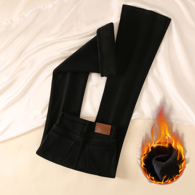 黑色加绒紧身微喇牛仔裤女2025