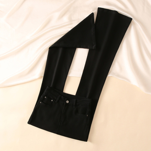 黑色紧身微喇牛仔裤女2025秋冬新款高腰修身显瘦弹力加绒喇叭裤子