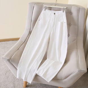 白色复古灯芯绒弯刀裤女2026春秋新款高腰宽松显瘦垂感拖地阔腿裤