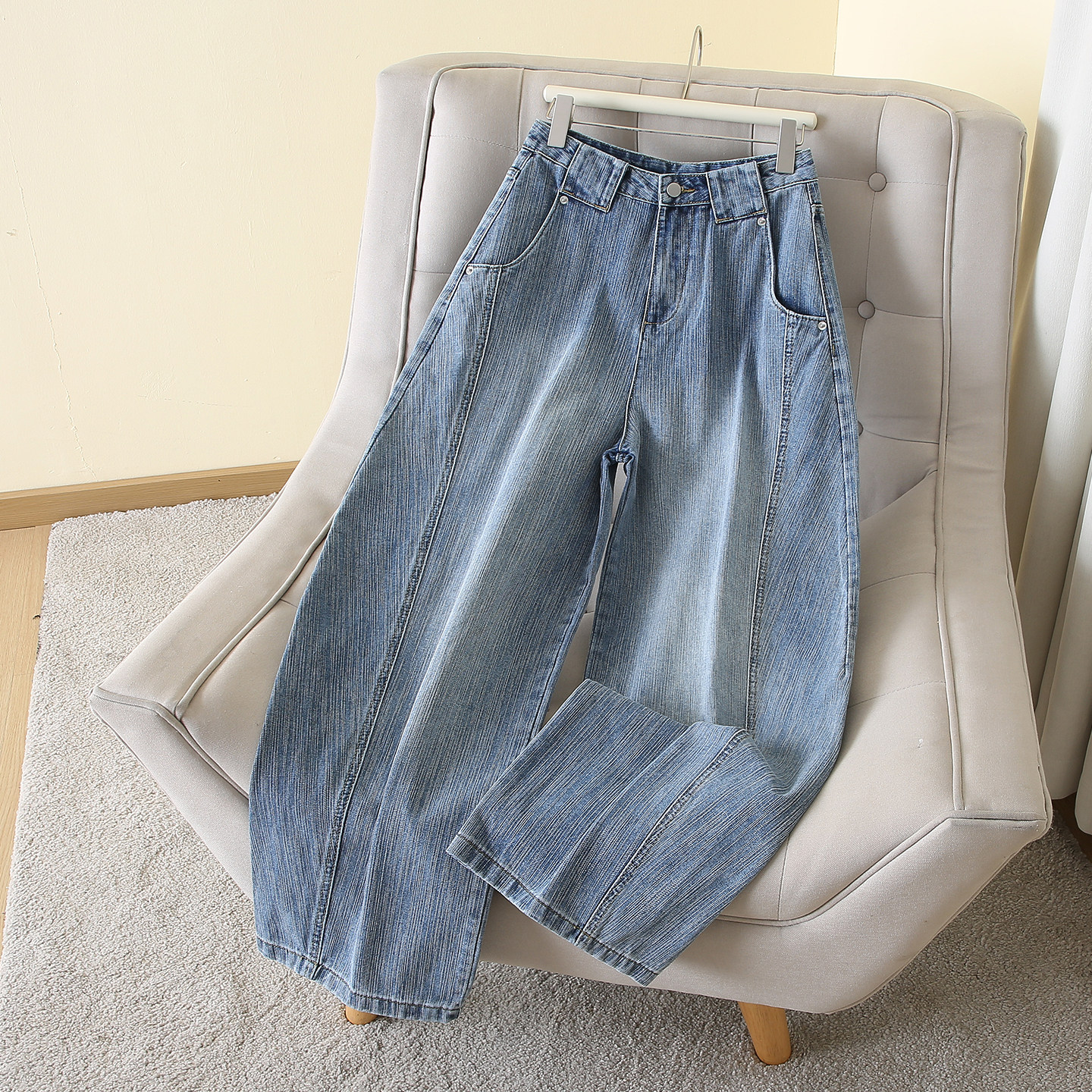 美式复古弯刀牛仔裤女2026春秋新款高腰宽松显瘦垂感遮胯阔腿裤子,女装/女士精品,牛仔裤,淘宝优惠券,粉丝福利购,淘宝优惠卷