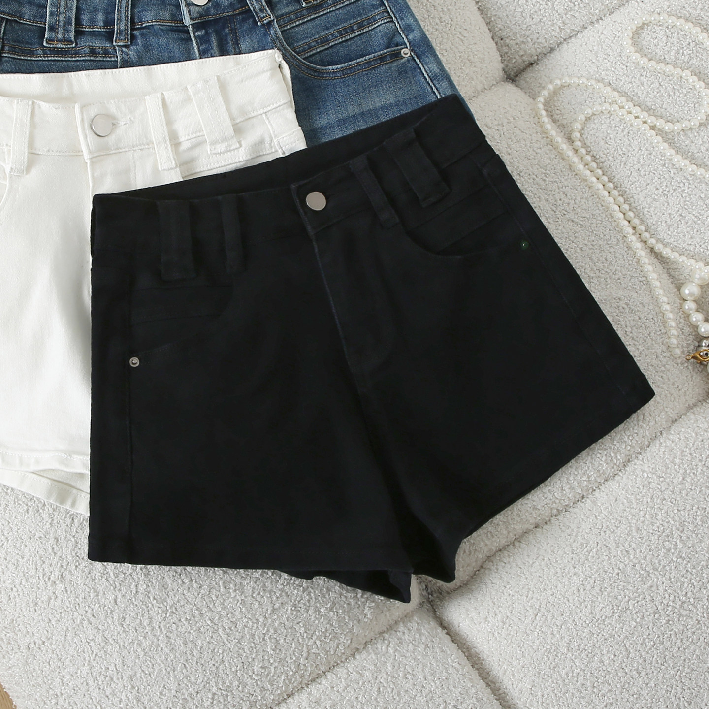 黑色高腰直筒牛仔裤女2026夏季新款微弹拉链宽松耐磨时尚潮流短裤