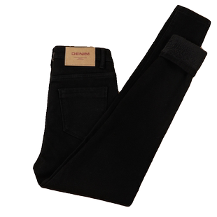 加绒黑色牛仔裤女2025冬季新款高腰修身显瘦弹力紧身小脚铅笔裤子