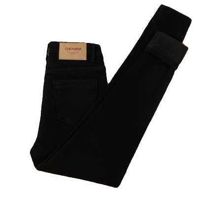 黑色加绒加厚高修身小脚牛仔裤