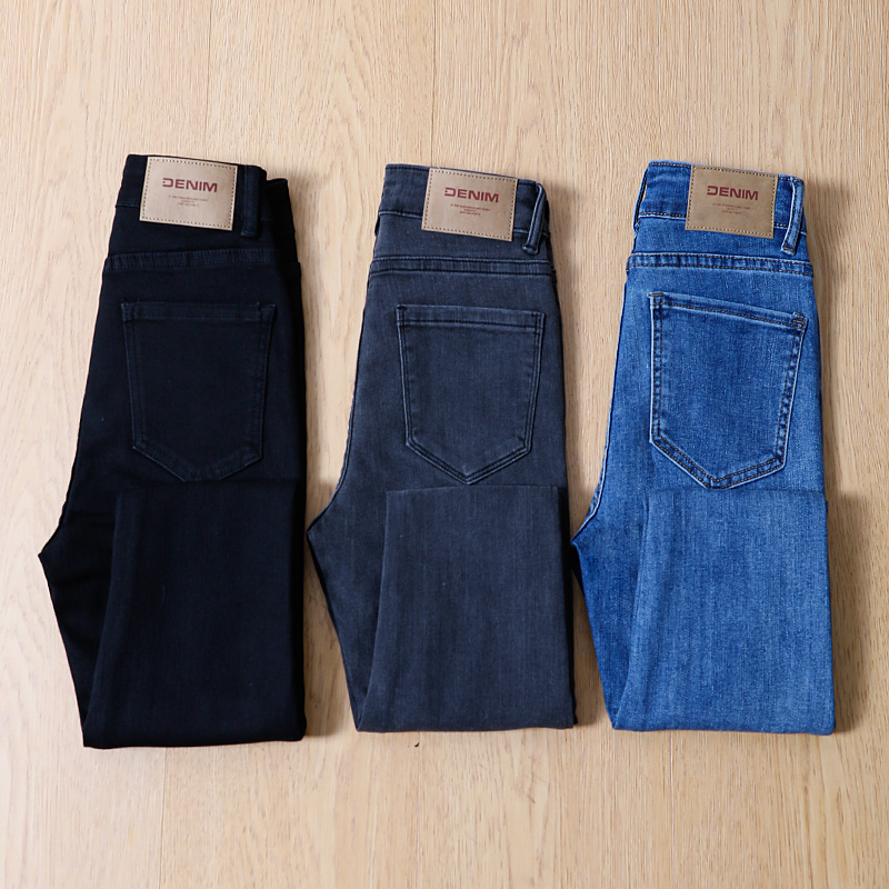 弹力高腰小脚牛仔裤女紧身