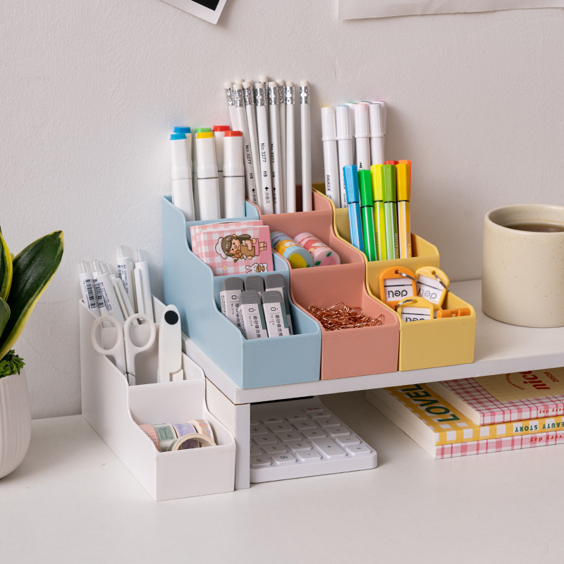ins学生文具手帐收纳盒 桌面收纳盒 化妆品宿舍书桌阶梯式置物架