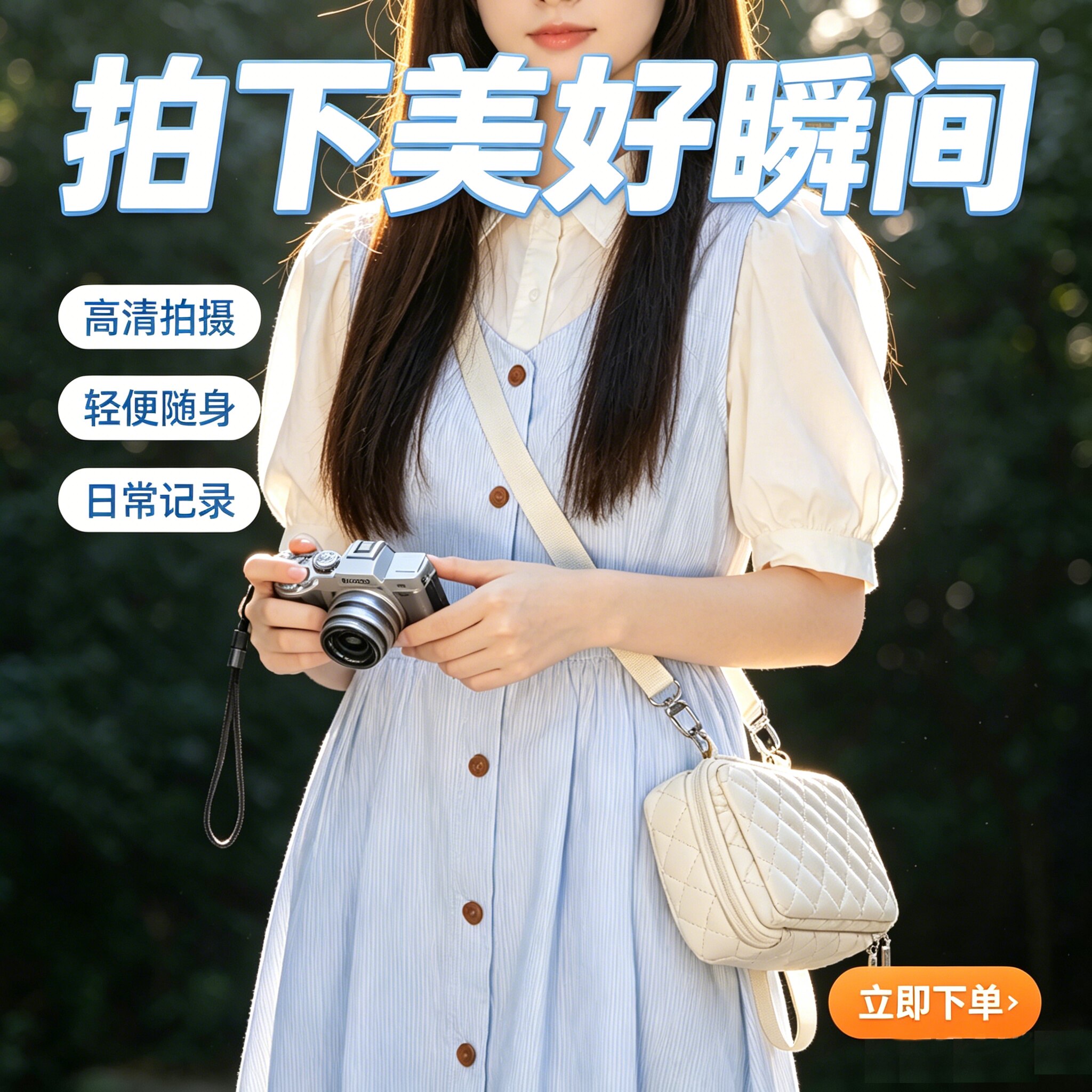 ins奶白菱格便携相机斜挎包