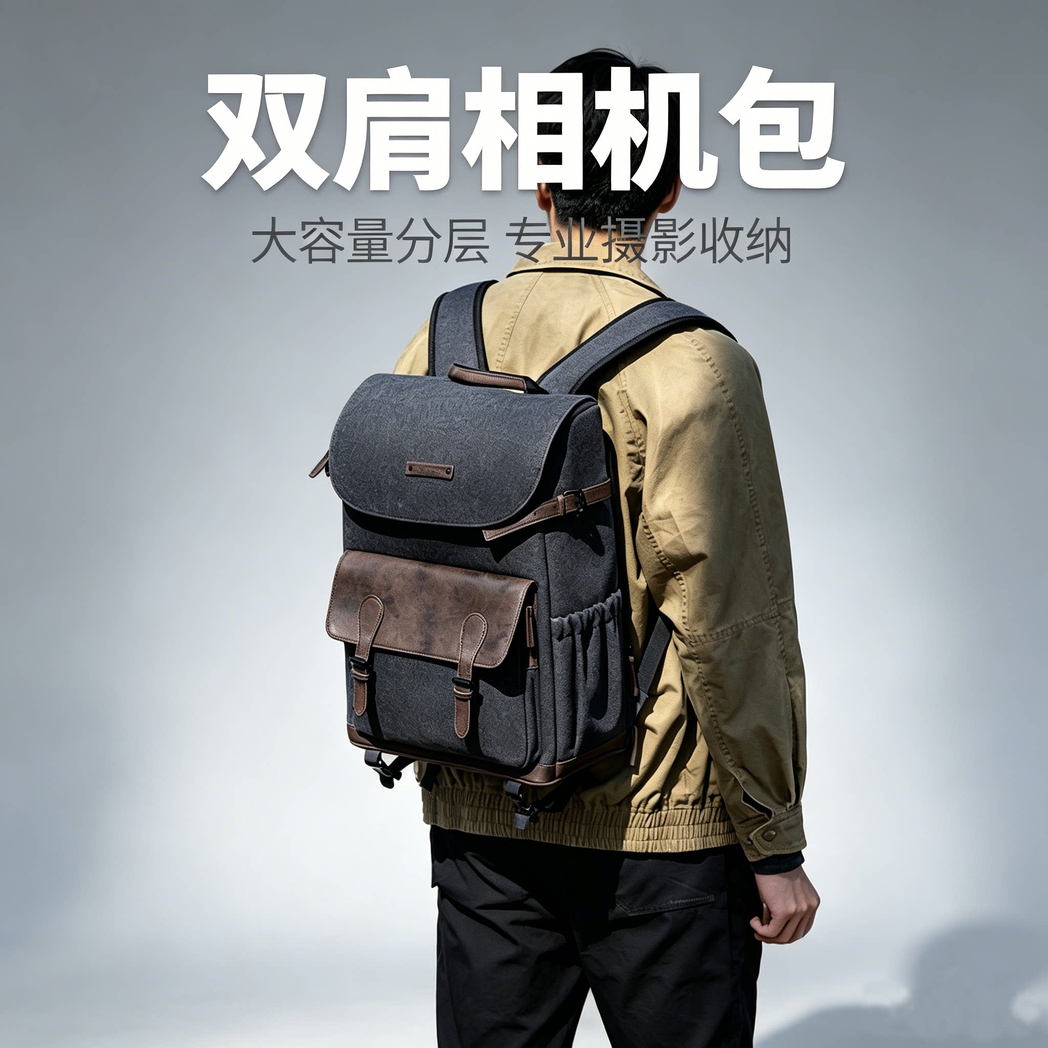 复古双肩相机包16寸电脑仓图片
