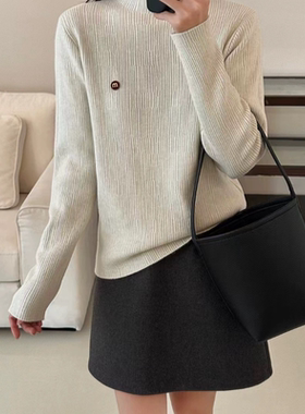 半高领针织衫一体绒毛衣女秋冬季新款修身显瘦内搭长袖上衣高级感