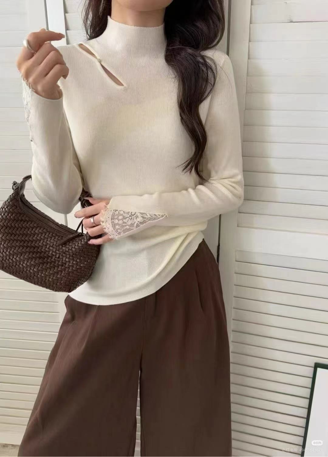 半高领镂空针织衫女2025冬季羊毛毛衣紧身打底叠穿微领内搭上衣秋