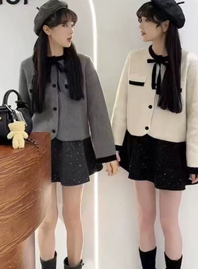 小香风蝴蝶结针织开衫2025新款秋冬小众别致毛衣外套上衣女装