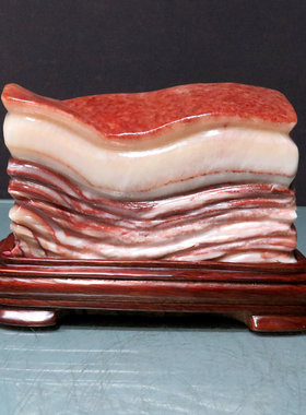 天然猪肉石原石彩霞石镇宅招财家居时尚饰品红色观赏奇石摆件5578