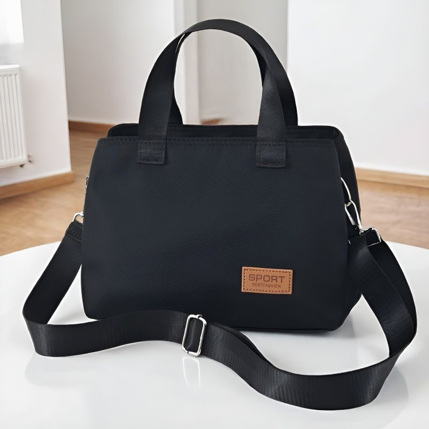 男士手提包外出轻便新款纯黑色牛津布防水布包上班通勤时尚休闲包