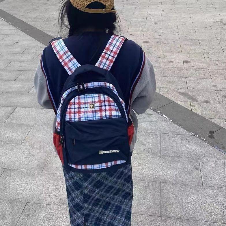 可爱格子双肩包小学生书包中学生背包大学生减压包包休闲电脑背包