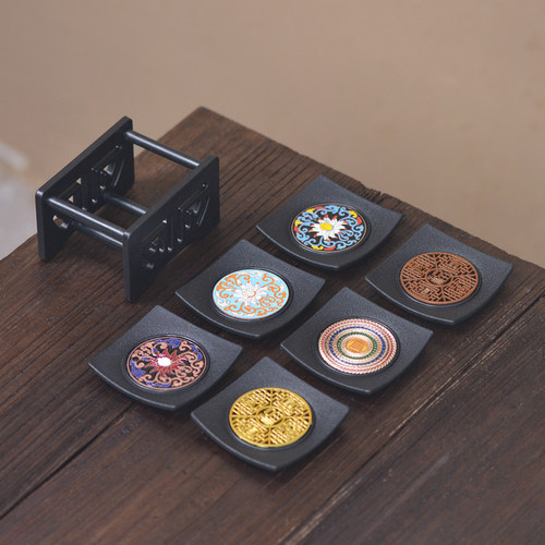 茶道杯垫四方禅意功夫茶杯托家用翘边茶桌防滑隔热垫六个收纳装