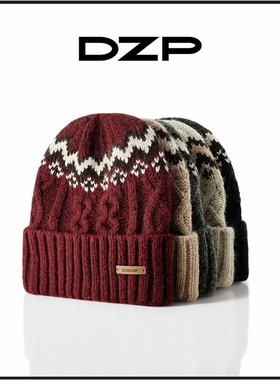 DZP羊毛混纺毛线帽女冬季安哥拉红色大帽围显脸小麻花针织帽