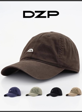 无印DZP日系复古水洗做旧刺绣鸭舌帽潮流弯檐棒球帽子遮阳软顶