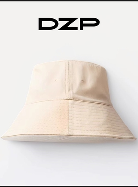 DZP纯色百搭大檐平顶渔夫帽显脸小春秋款防晒帽子女黑色大头围