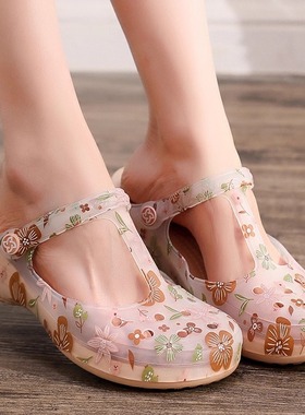 清仓处理VEBLEN正品洞洞鞋女夏包头沙滩鞋防滑软底拖鞋坡跟凉拖鞋