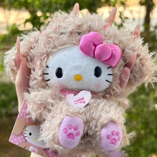 日本中古卷毛哈喽kitty猫少女毛绒挂件包包公仔书包挂饰kt猫玩偶