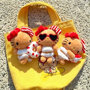日本新款可爱Avail联名夏威夷黑皮比基尼泳圈kitty毛绒玩偶包挂件