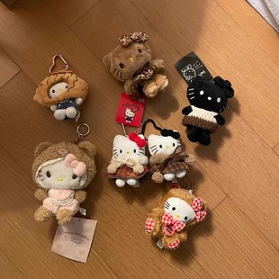 日本中古咖色kitty毛绒挂件书包包挂饰hello可爱公仔玩偶kt猫