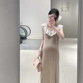 HAIDE妈咪孕妇装 针织长裙 韩系甜美少女温柔风荷叶领直筒天丝无袖