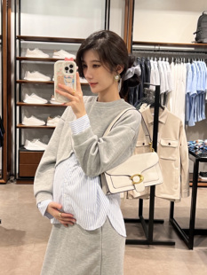 拼接卫衣套装 通勤少女条纹衬衫 裙 秋冬女休闲时尚 HAIDE妈咪孕妇装