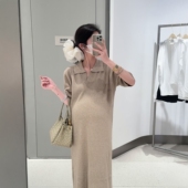 HAIDE妈咪孕妇装 冰丝辣妈孕妇裙 夏复古翻领polo显瘦慵懒复古短袖