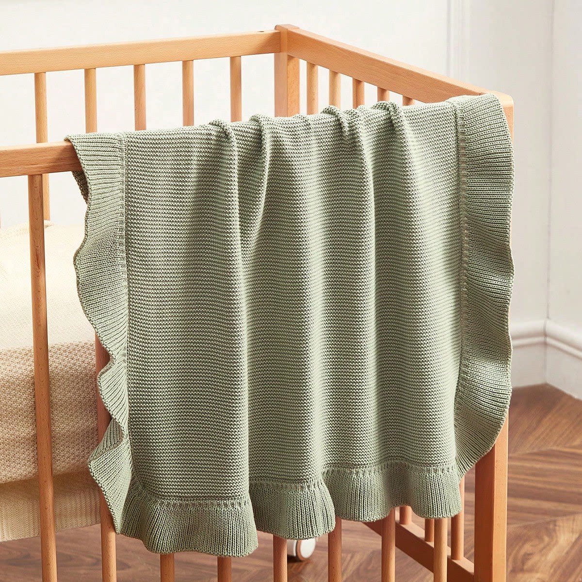 0-3岁A类婴儿针织毯纯棉褶皱荷叶边盖毯新生儿推车毯子四季通用