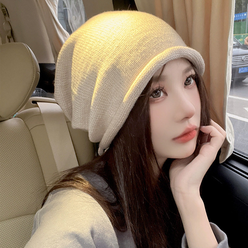 韩版保暖卷边套头男女生抽绳慵懒风堆堆帽子女秋冬季时尚新款帽
