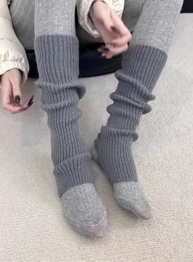 202542厘米浅粉色小腿堆堆袜套慵懒日系jk奶白色毛线针织腿套