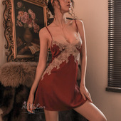 私房睡袍蕾丝浴袍情调诱惑装 睡裙长款 冰丝吊带薄款 睡衣女夏季