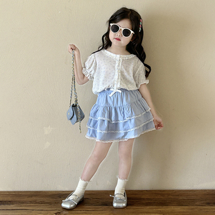 女童蛋糕裙子夏季套装2024新款儿童韩系穿搭宝宝洋气甜美夏天半裙