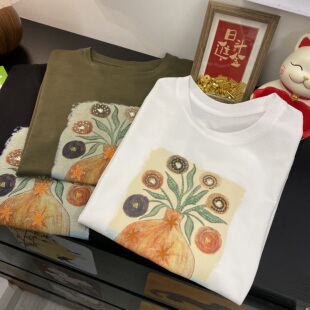 微胖妹妹爱！新款刺绣印花短袖T恤女宽松显瘦洋气减龄休闲上衣