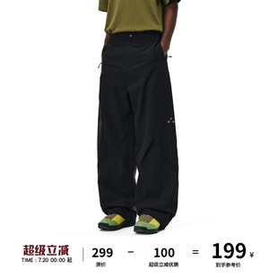黑色運動休閑長褲 國潮牌寬松設計感夏季 FPA戶外結構分割打褶長褲