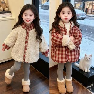 两面穿韩系女宝宝加棉加厚保暖棉袄外套冬新款女童冰岛绒立领棉衣