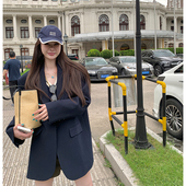 tingtings 宽松廓形高级西服上衣 新款 藏青色休闲西装 外套女秋季