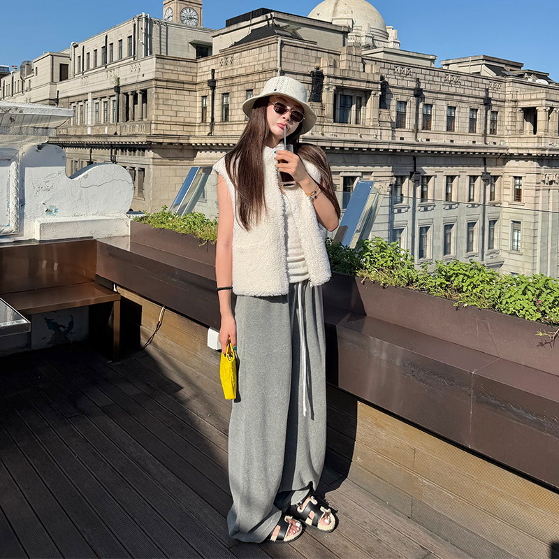 tingtings 灰色花边休闲裤女秋季新款舒适运动裤慵懒宽松阔腿裤,女装/女士精品,休闲裤,淘宝优惠券,粉丝福利购,淘宝优惠卷